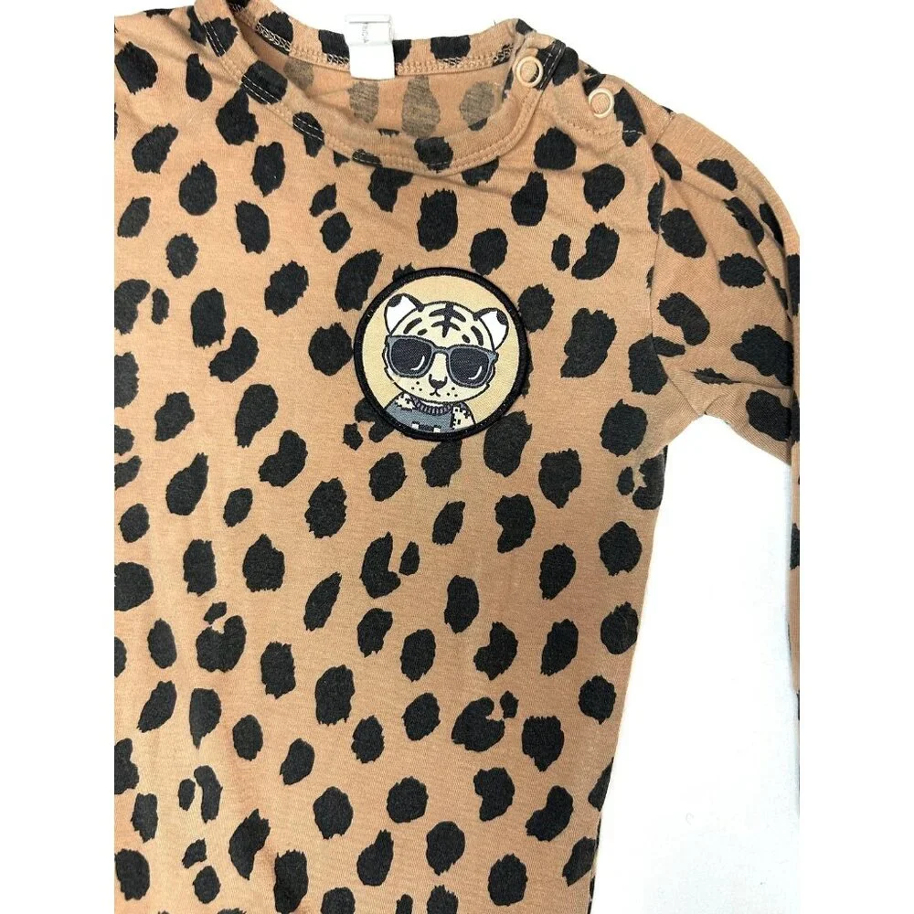 Huxbaby Romper Baby‎ 12-18 Months Brown Leopard Print Cat Patch Organic Cotton